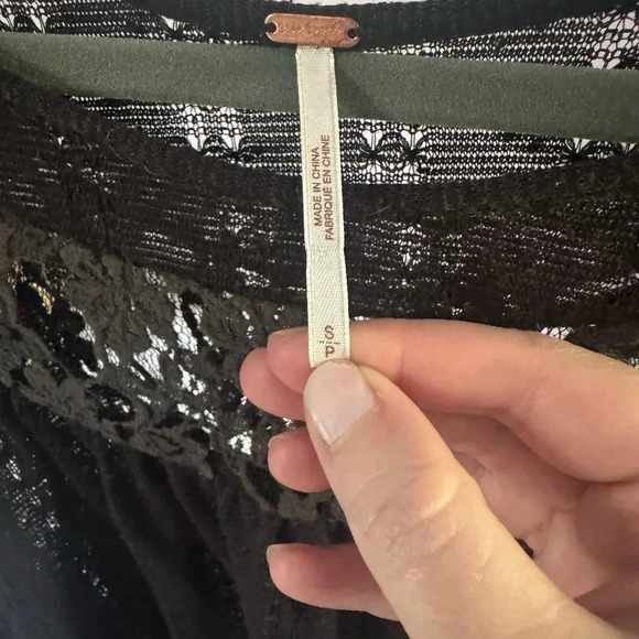 Free People Dandelion Pointelle Knit Blouse Black Lace Top - Picture 7 of 7